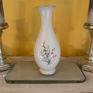 Elegant White and Pink Accent Vase with Floral Design